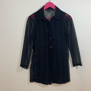Yansi Fugel Black Lace Button Up Top Medium